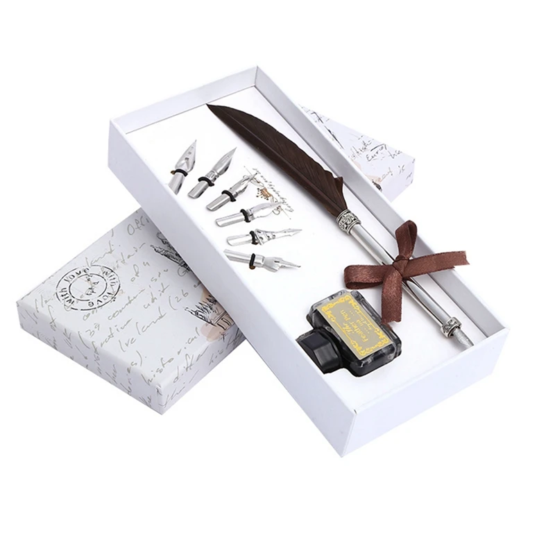 

Calligraphy Quill Vintage Feather Dip Pen Writing Ink Nibs Set Gift Box for Student Office Stationery