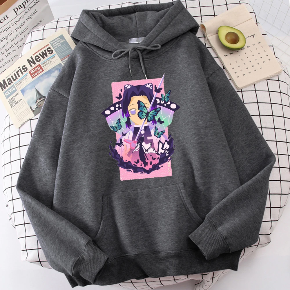 

Hooded Fleece Harajuku Hoodie Demon Slayer Kimetsu No Yaiba Shinobu Kocho Men's Sweatshirts Creativity Graphic Men Streetwear
