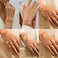 ethnic ring with bracelet link wrist chain finger for women charms bracelets trend 2022 aesthetic jewelry boho wrap pulseras