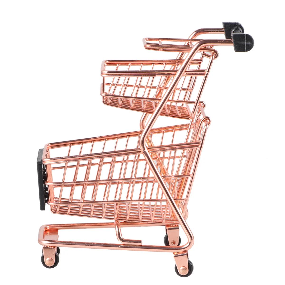 

Mini Two-tier Shopping Cart Children Simulation Play Toy Grocery Cart Trolley Storage Basket Rose Gold Trolley