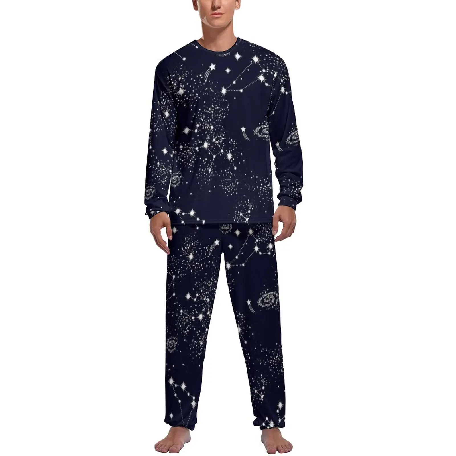 

Galaxy Print Pajamas Spring 2 Pieces Outer Space Constellation Pattern Warm Pajama Sets Long-Sleeve Aesthetic Pattern Sleepwear
