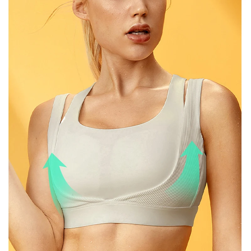 Womens Wireless Sports Bra Full Coverage Widen Straps Workout Push Up Underwear Active Racer-back Sportswear 36 38 40 42 D E F G