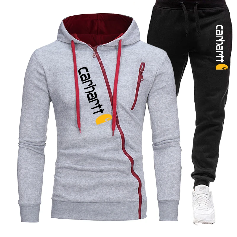 

Модная мужская спортивная одежда, гоночный костюм на молнии с капюшоном, облегающий пиджак, комплект с наружными брюками, уличные спортивны...