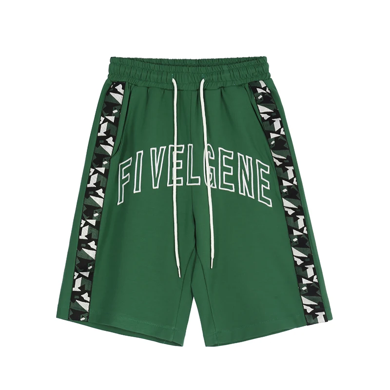 

Side Leopard Striped Letter Print Drawstring Mens Shorts Summer Pockets Retro Streetwear Casual Loose Knee Length Pants Oversize