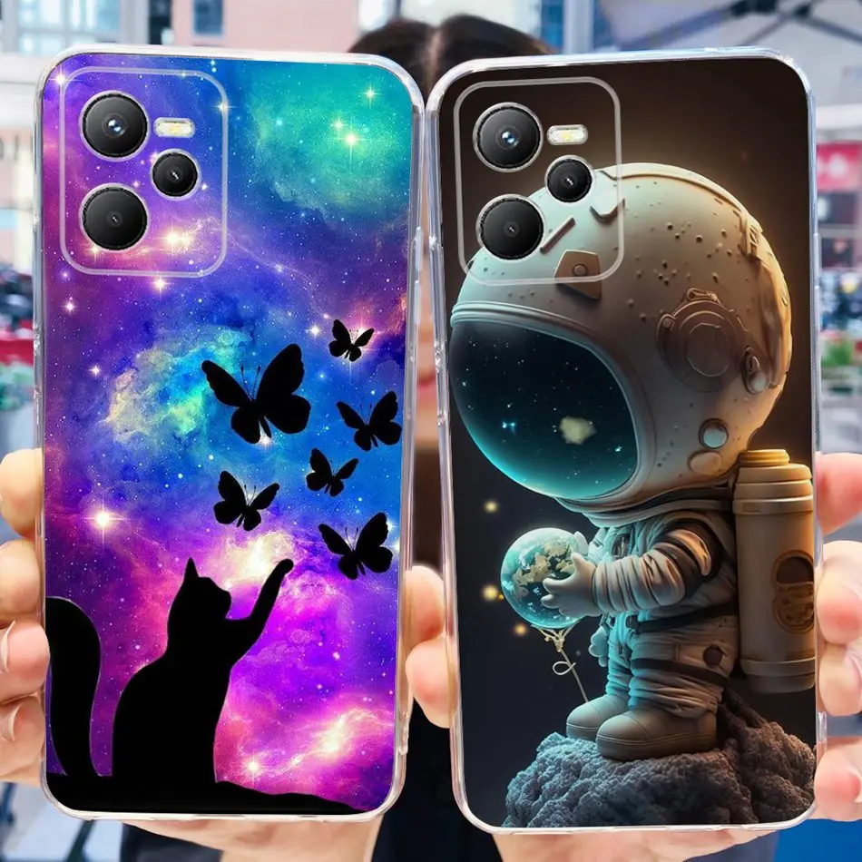 Для Realme C35 чехол RealmeC35 4G RMX3511 Элегантные цветы бабочки окрашенные Мягкие