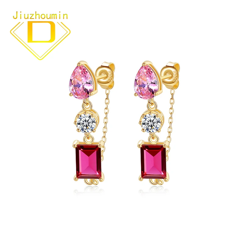 

Luxury Garnet Ruby Gemstone Clip Earrings for Women Solid 925 Sterling Silver Red Stone Stud Fine Jewelry Fashion Christmas Gift