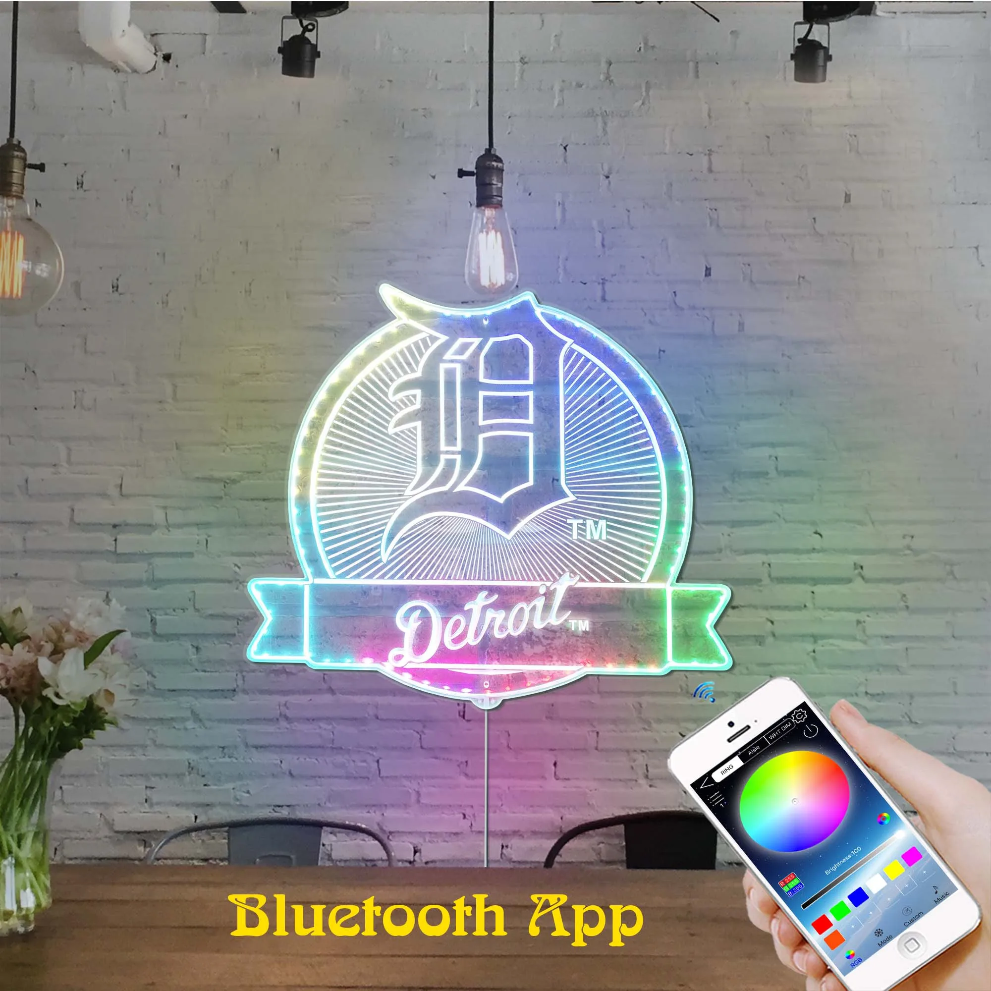 Фото Детройт Tigers Sports Bar Динамический светодиодный знак RGB Edge Lit №2