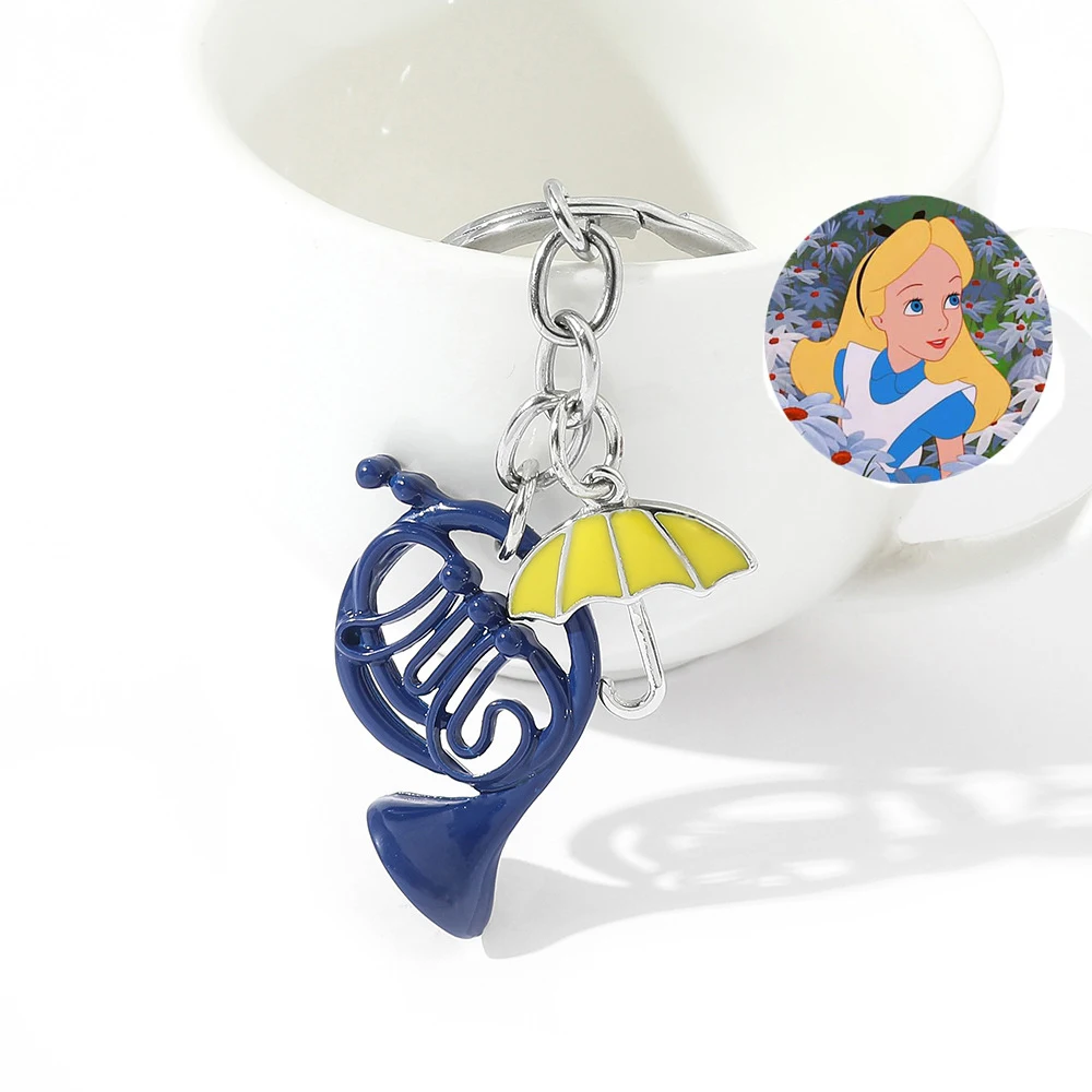 

Брелок для ключей принцессы из классического фильма, креативный сплав в стиле страны чудес того же синего цвета, модный простой, подвесной, ...