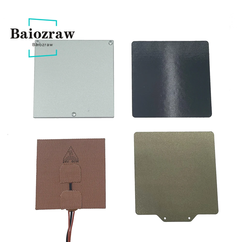 

Baiozraw V0.1 3D Printer Heated Bed Kit 24v 60w Silicone Pad 120*120 Aluminum Plate And PEI Steel Sheet for Voron 0.1 Parts