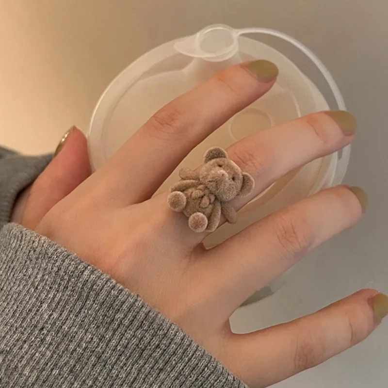 Новое осенне-зимнее милое кольцо с Флокированным бантом и медведем трехмерное