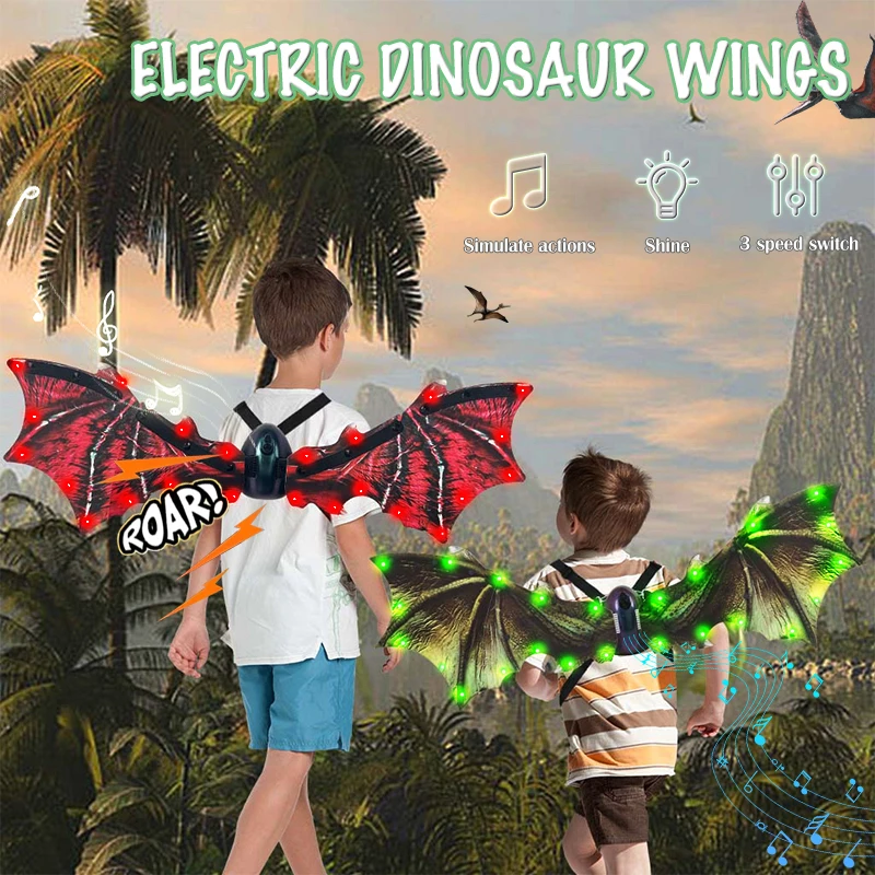 

Halloween Electric Dinosaur Wings For Kids Auto Swinging Luminous Fairy Wings With LED Light Music Boys Girls Costume Toys Gift
