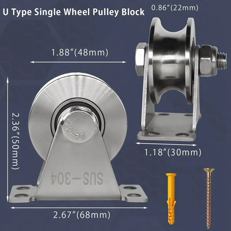 U-образный шкив блоки из нержавеющей стали 2 шт. супер бесшумный вращающийся с