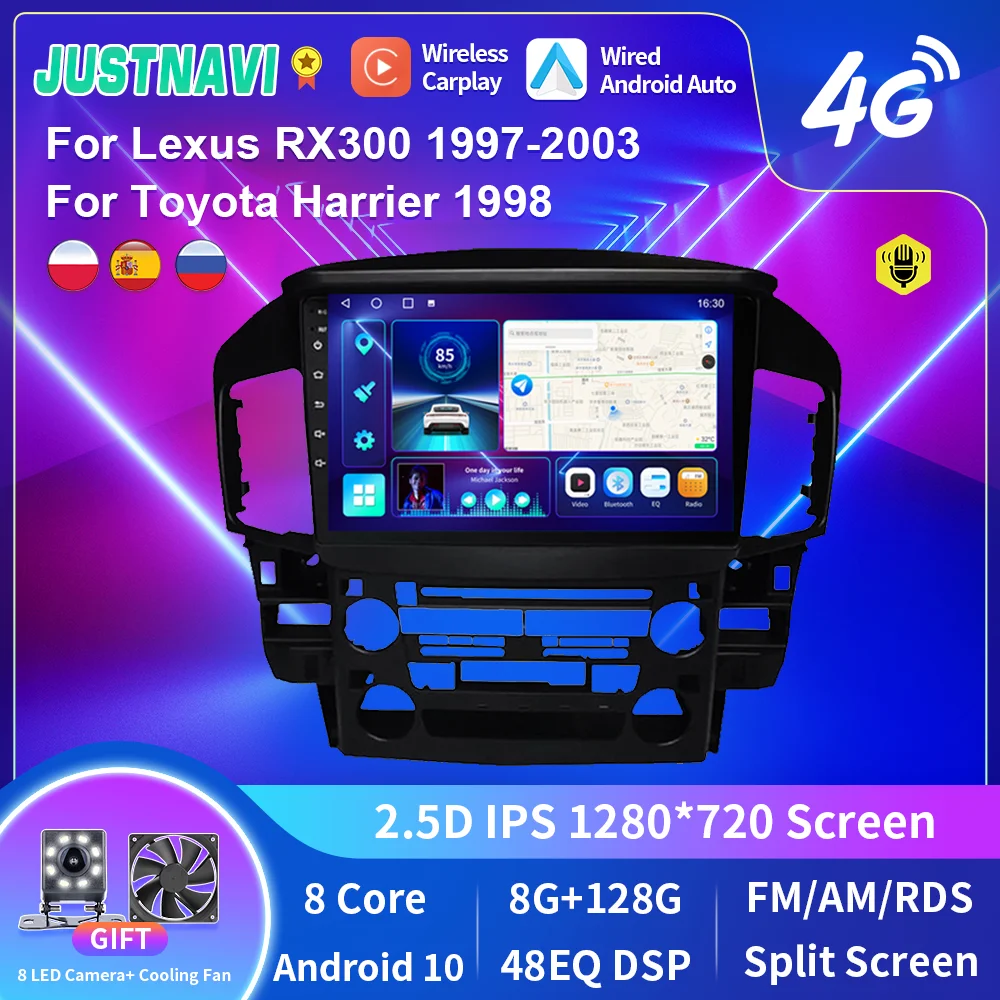 

JUSTNAVI Android 10.0 Car Radio for Lexus RX300 1997-2003 for Toyota Harrier 1998 Radio GPS DSP Carplay IPS Multimedia Serero