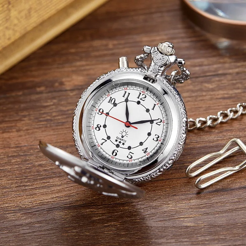 Luminous Flip Style Retro Locomotive Digital Literal Pocket Watch For The Elderly, Friends, And Loved Ones