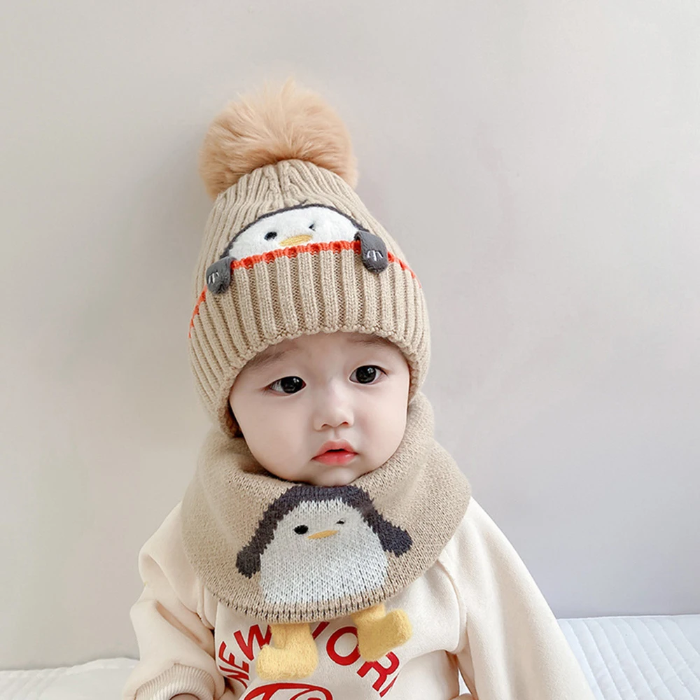 

Шерстяная шапка и шарф для младенцев, детская зимняя шапка из ткани с быстрым восстановлением формы для зимнего активного отдыха NIN668