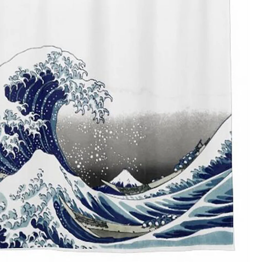 

Japanese Style Shower Curtain Waterproof Sea Wave Mould Resistant Thickened Protect Privacy Digital Printing Bathroom Drape