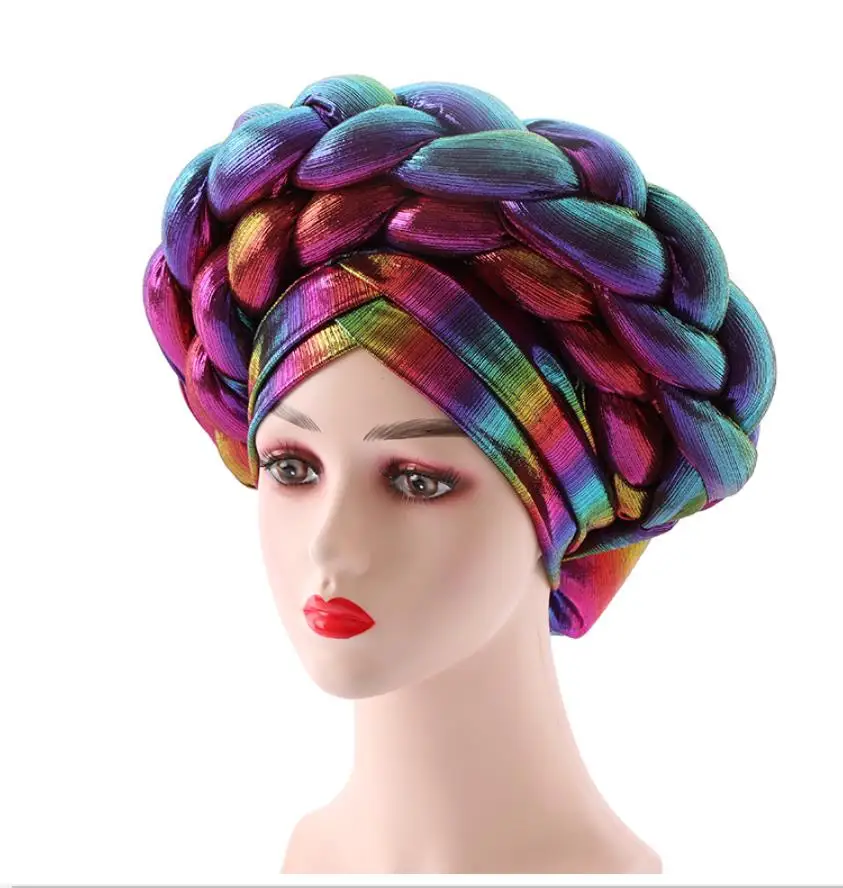

African Pattern Headwrap Hats for Women Pre-Tied Africain Designer Bonnets Turban Knot Aso Oke Hijab Cap Headwrap for Lady