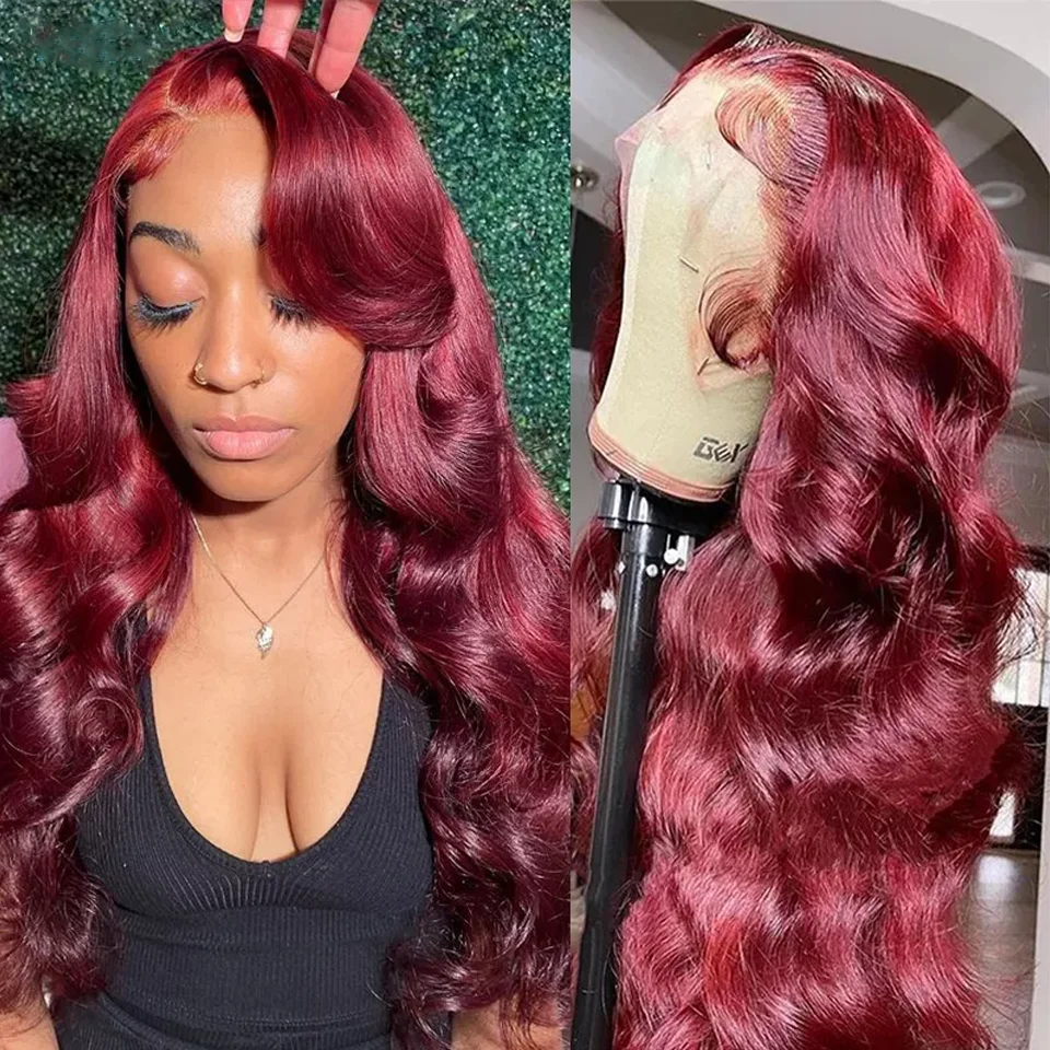 

99J Burgundy Body Wave Lace Front Wig Wavy Lace Front Human Hair Wigs Brazilian 13X4 Hd Transparent Lace Frontal Wigs For Women