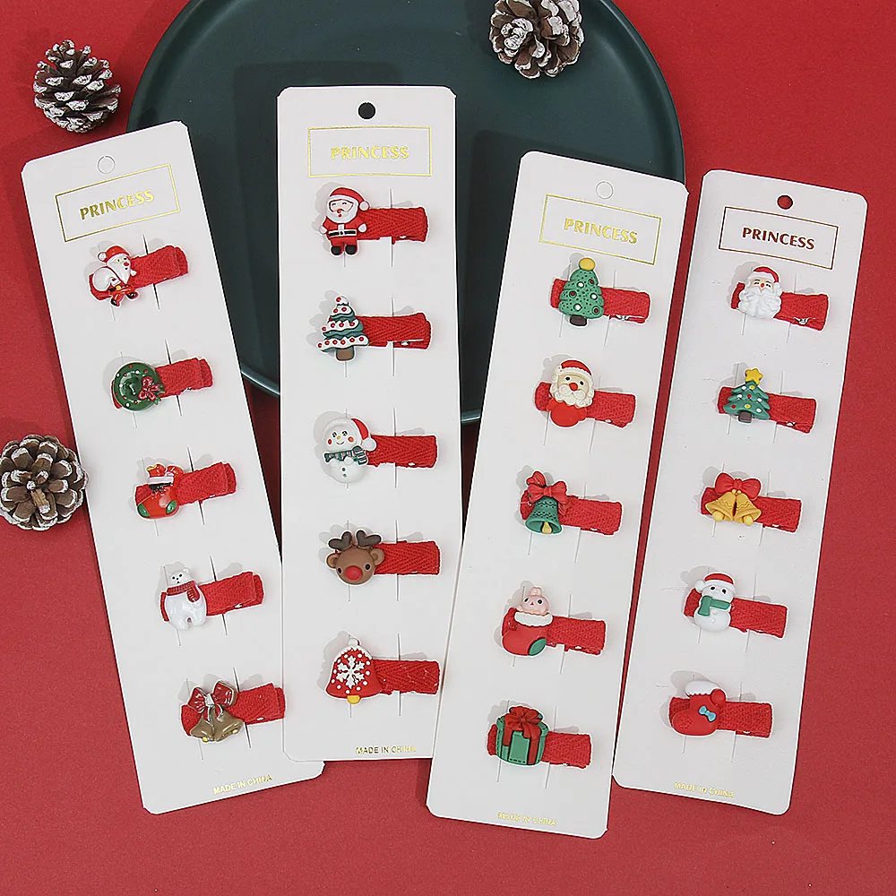 

5Pcs/Set Girls Cartoon Santa Small Safety Hair Clips for Baby Christmas Hairpin Hairgrip Headwear Children Hair Accessories Gift