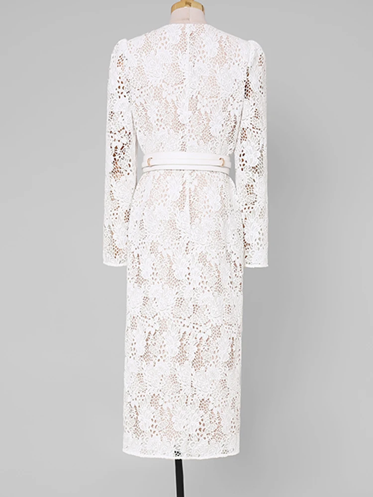 ZJYT элегантное подиумное дизайнерское белое кружевное платье с вышивкой для