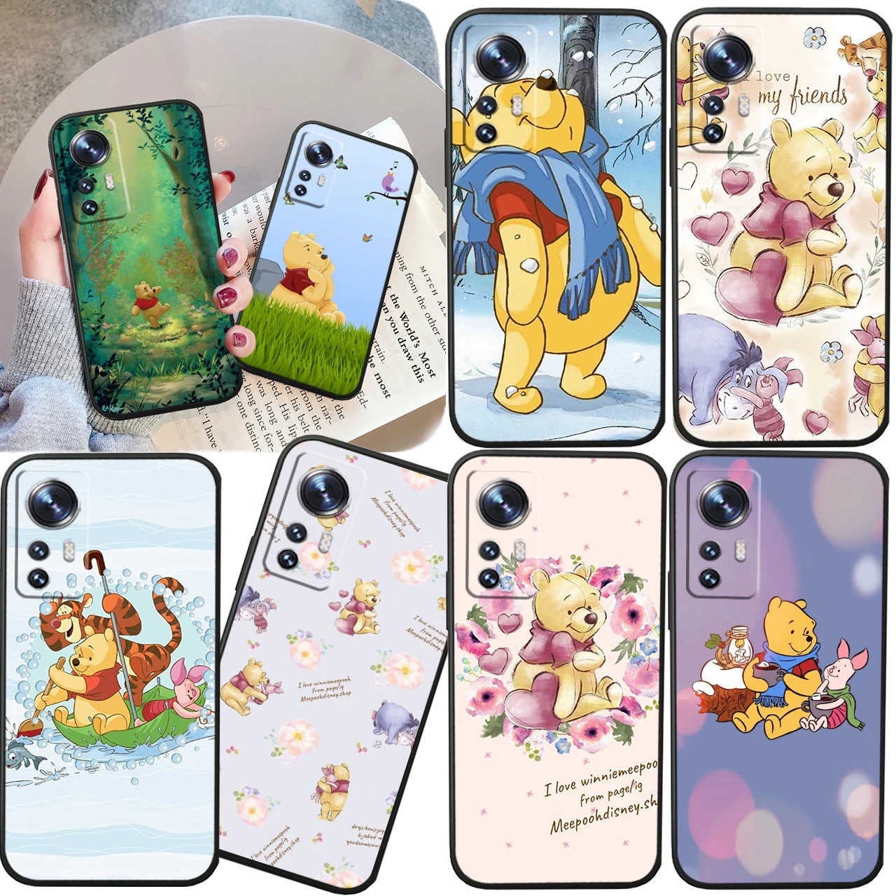 

Disney Winnie Bear Cute For Xiaomi Mi 13 12T 11X 10T Note 10 Ultra Pro Lite 5G Soft Silicone Black Phone Case