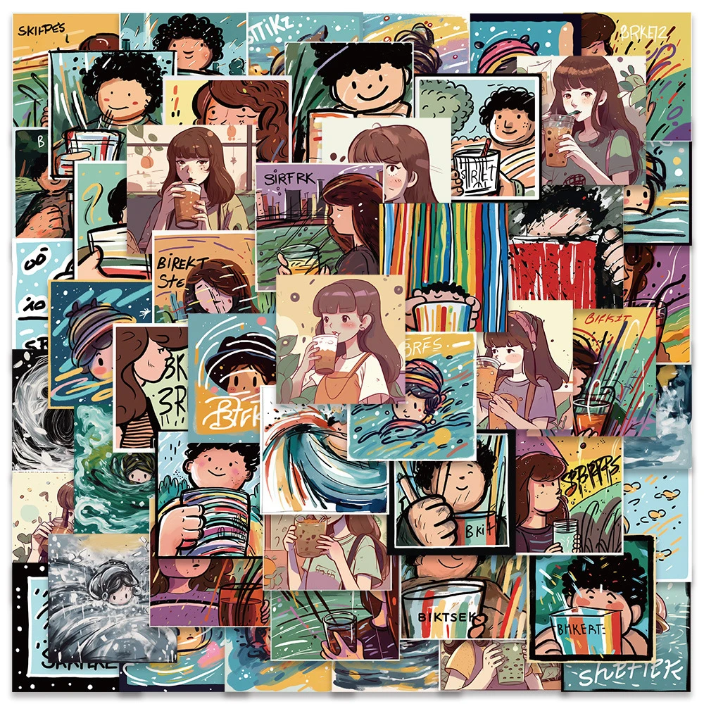 

10/30/50pcs Retro Artsy Hand Painted Stickers Anime Girls Boys Decals Waterproof Laptop Luggage Bike Cute Cartoon Sticker Toys