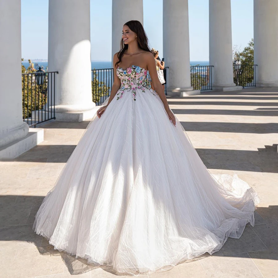 

Sweetherat декольте красочные кружевные бальные платья с аппликацией белые свадебные платья Пышная юбка женские свадебные платья