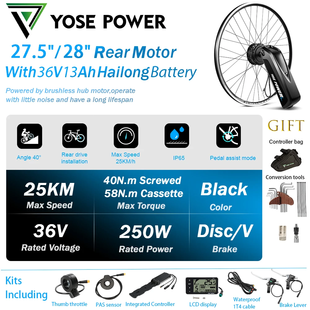 

Electric Bike kit Rear Motor With Hailong battery ebike Conversion Kit with 36V battery pack 36V250W Ebike Conversion Kit