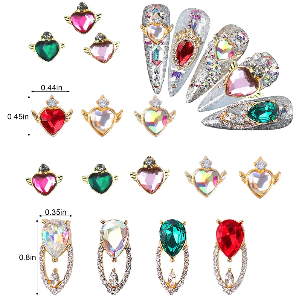 

Nail Charms, 10 Pcs /5PCS Nail Rhinestones Gems Jewels Crystal AB Diamonds for 3D Nails Art Decoration Accessories (Gold Alloy)