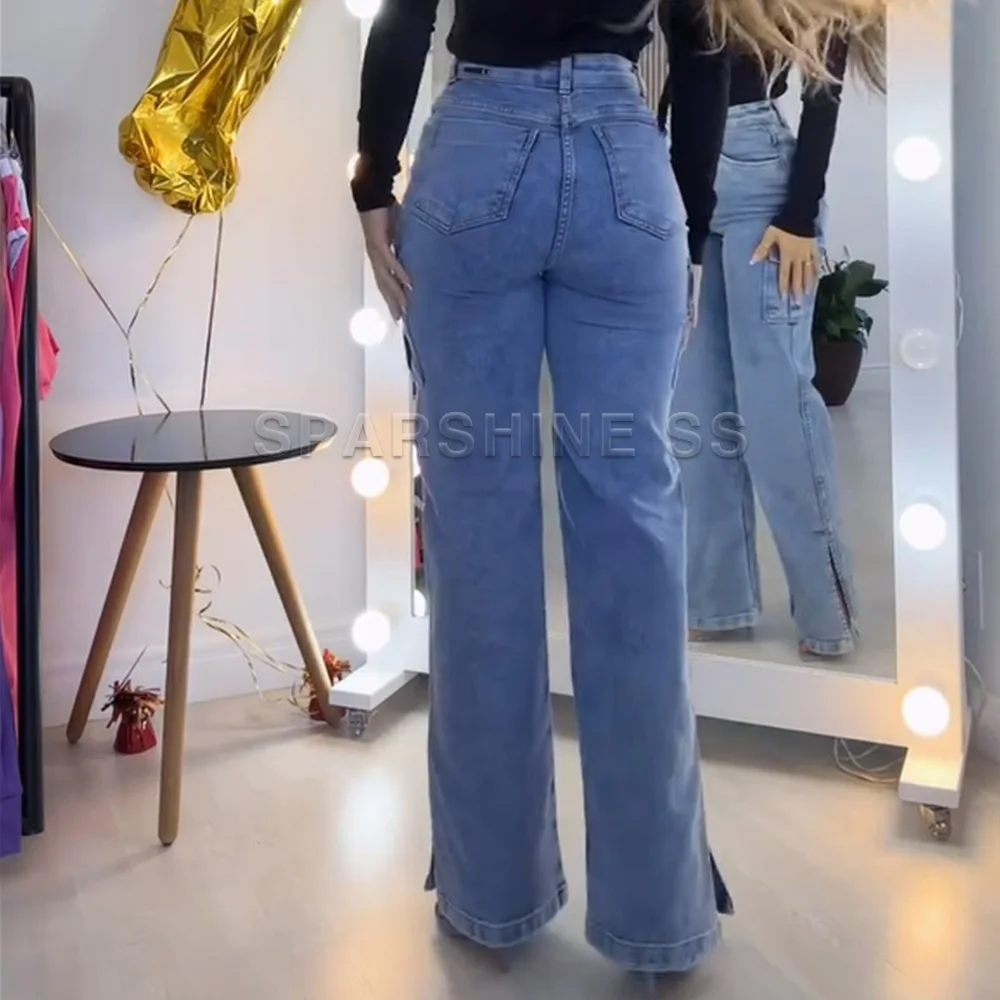 Женские прямые брюки с высокой талией повседневные мешковатые джинсы винтажные
