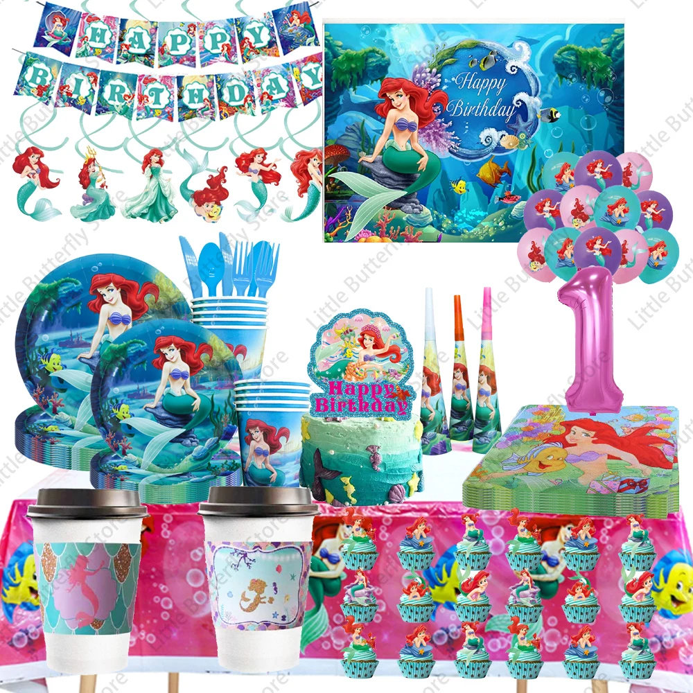 

Декор для дня рождения с маленькой русалочкой, тарелка принцессы, воздушный шар, баннер, посуда для кексов, детский праздник, товары для вечеринок