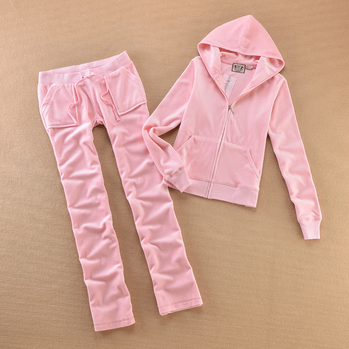 

Velvet suit winter women's casual hooded jacket original quality designer style new velvet sports suit 2pc