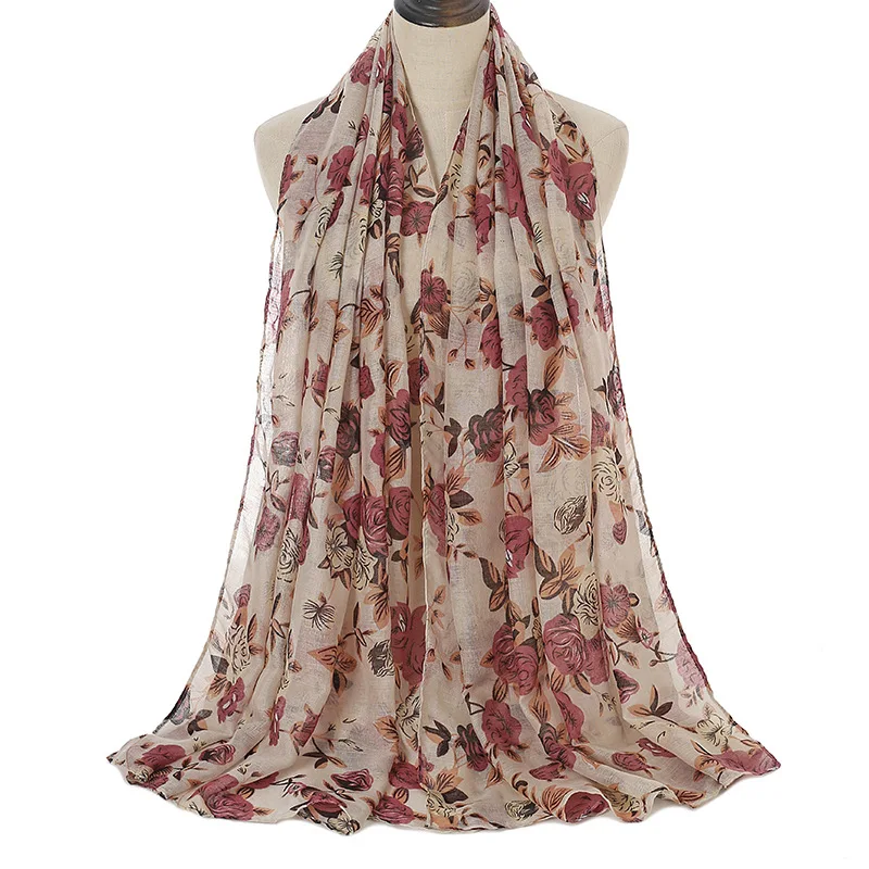 

90*180Cm Beach Flowers Printed Chiffon Scarf Long Scarves for Women Wrap Shawl Stole Women Scarf Spring Summer Scarves Shawls