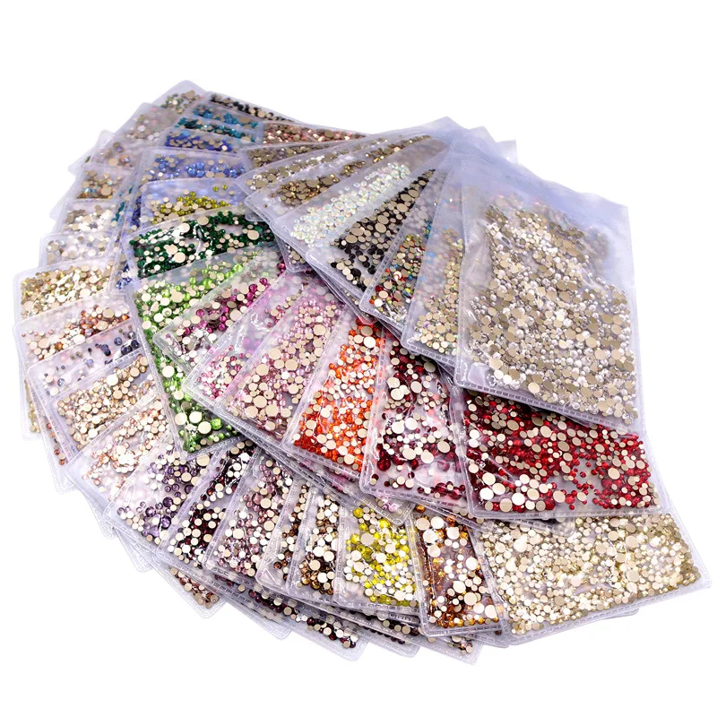 SS4-SS20 1400Pcs Mix Size Crystal Gold FlatBack Rhinestones Decorations Nails Gems Jewels Rhinestone 3D Nail Art Stone 1440pc bag nail micro crystal rhinestone ss20 ss16 ss12 jewelry gems rhinestone mixed 5mm 4mm 3mm nail art rhinestone decoration