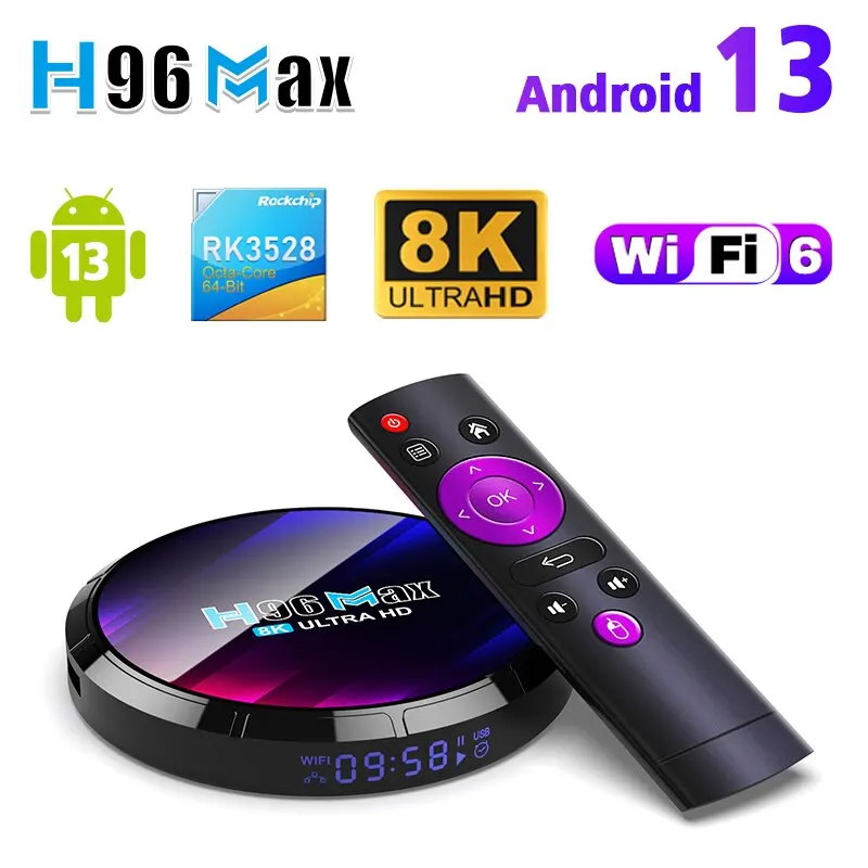 

Android TV Box H96MAX RK3528 4GB RAM 64GB ROM Android Box Support 2.4G/5.8G WiFi6 BT5.0 4K Video Set Top TV Box