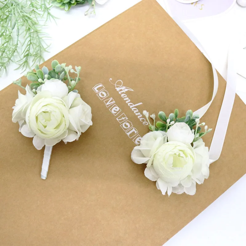 

BAIFUMINGYI White Artifical Boutonniere Flowers Wrist Corsage Marriage Men Witness Bride Party Accessories