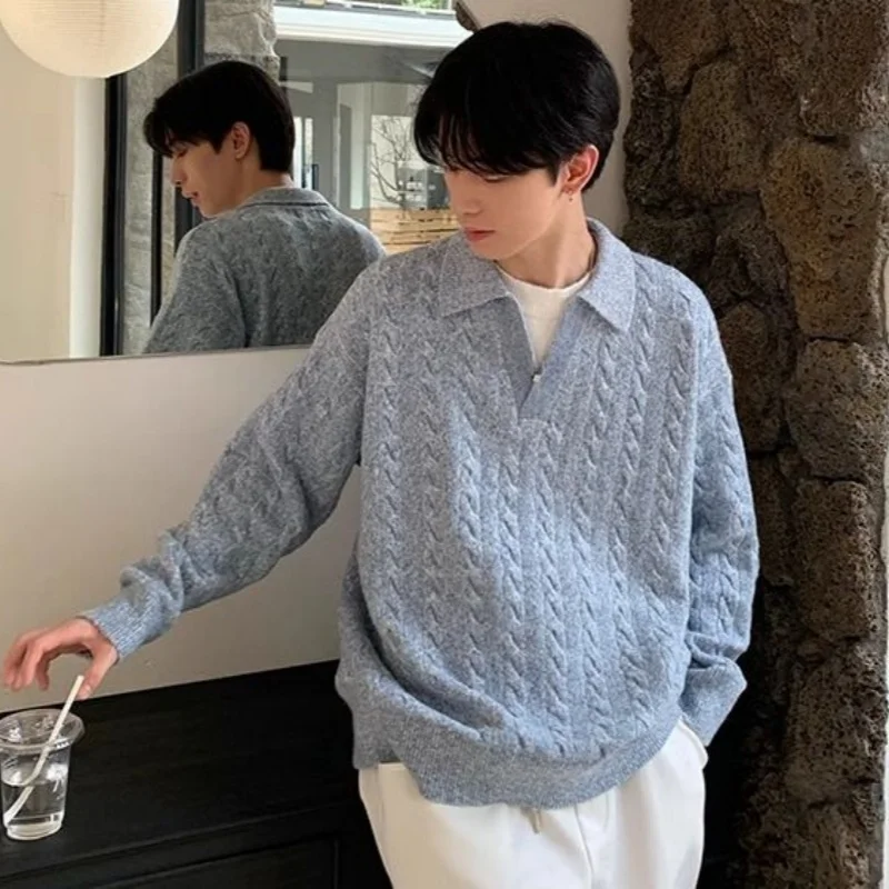 Высококачественный свитер-поло с лацканами рубашки v-образным вырезом свободные