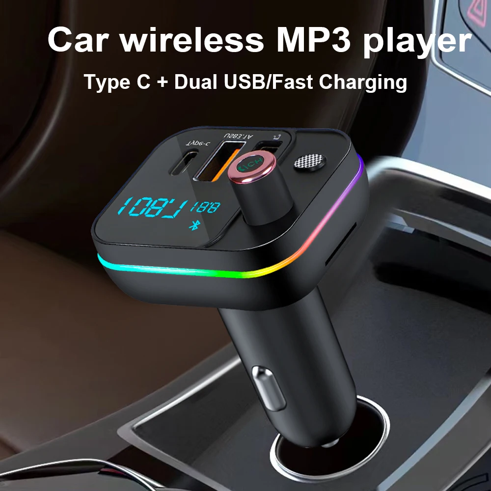 

Car FM Transmitter Modulator Wireless Bluetooth 5.0 USB 3.1A Type-C Fast Charger Auto Radio Mp3 Player Music Hands Free Car Kit