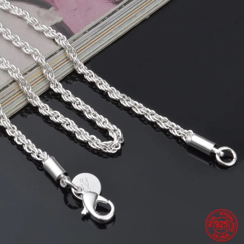 

925 Sterling Silver 3MM Twist Necklace 16"18"20"22"24" For Men Women Fashion Jewelry Gifts Wholesale