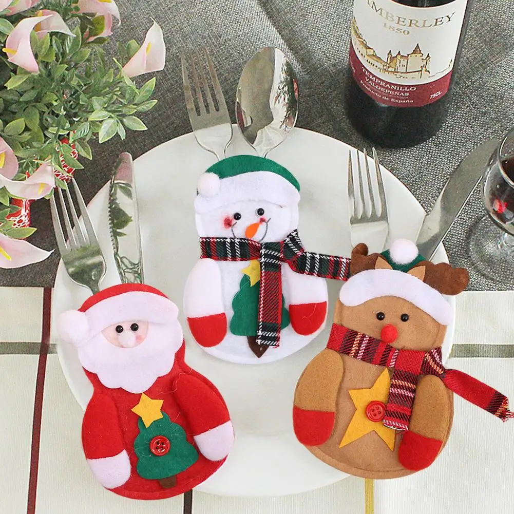 

Holiday Party Accessories Festive Christmas Table Decorations Santa Claus Snowman Cutlery Holder Pockets for Home for Holidays