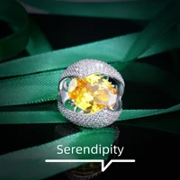 exquisite women vintage party rings with bright yellow oval shaped crystal retro style female wedding accessories jewelry