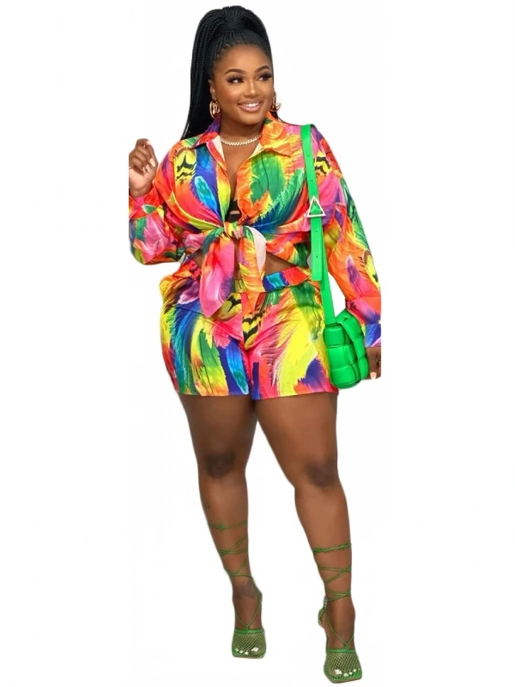 

Женский пикантный комплект из 2 предметов, рубашка с длинным рукавом и цветочным принтом, топ и шорты с эластичным поясом, весна-лето 2022