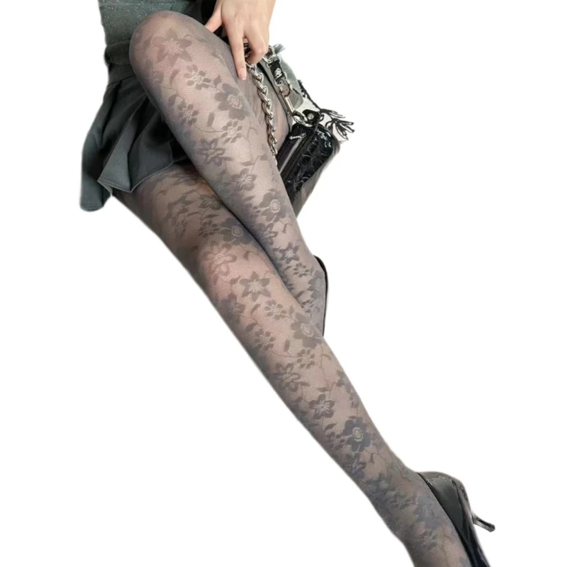 Жаккардовые прозрачные колготки во французском стиле женские эстетические