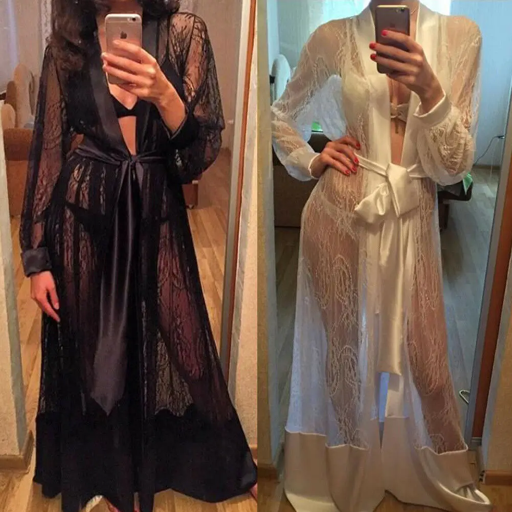 

Модный Новый женский сексуальный халат, нижнее белье, ночная сорочка на шнуровке, ночная рубашка, одежда для сна, длинное шелковое кимоно, ха...