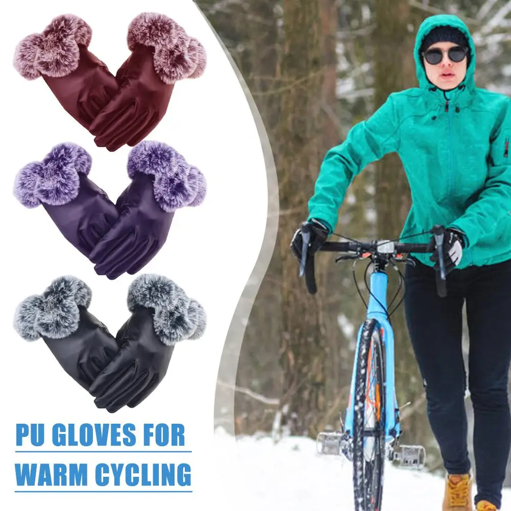 

Лидер продаж, велосипедные перчатки из искусственной кожи с нежной текстурой, женские утепленные флисовые перчатки для вождения, теплые пе...