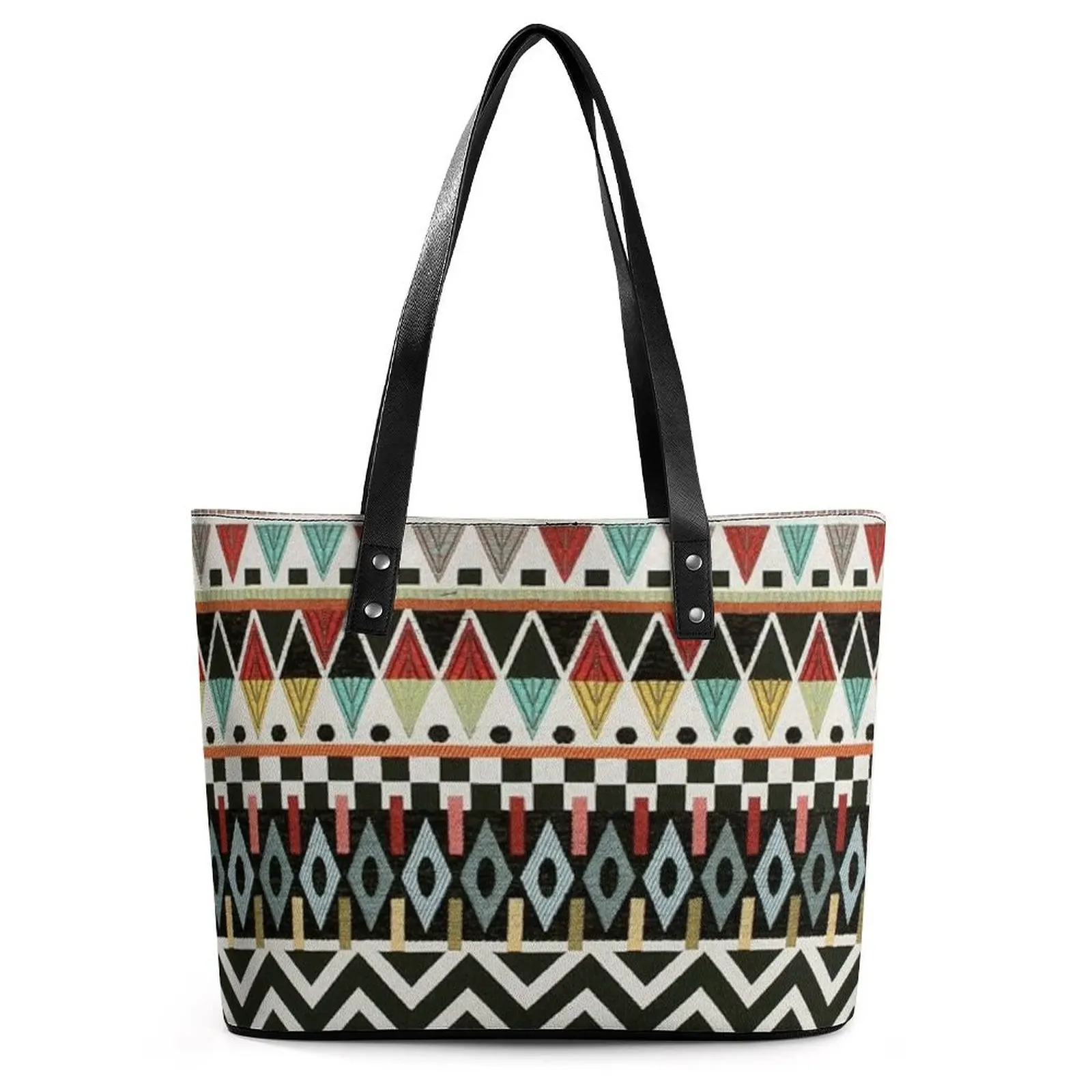 

Bacuri Abstract Geometric Handbags Female Vintage Tote Bag Aesthetic Office Shoulder Bag Belt Print PU Leather Hand Bags