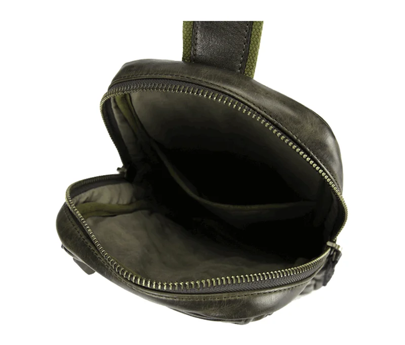 Fashion vintage luxury natural genuine leather men's pleated chest bag outdoor casual real cowhide black tablet shoulder bag