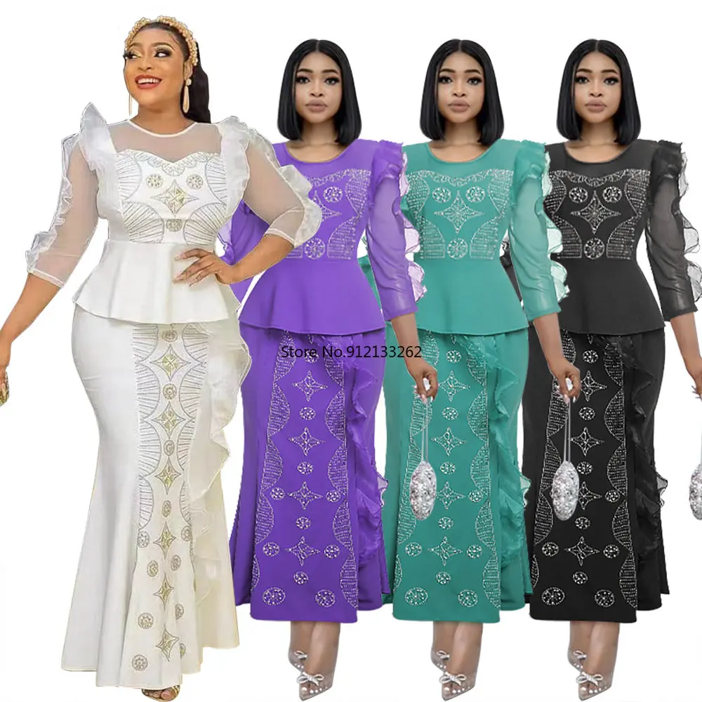 

Two Piece Set Clothes African Women Wedding Party Gown Ankara Dashiki Tops Skirt Suit African Clothes for Women L-3XL