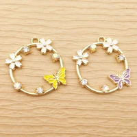 10pcs 28x28mm enamel flower butterfly charm for jewelry making earring pendant necklace bracelet accessories diy craft supplies