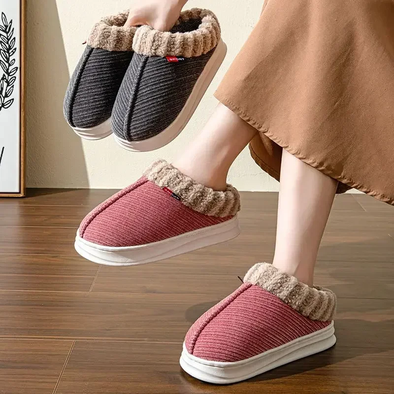 

Household Plush Shoes for Women Slipper Winter Men Home Floor Slippers Male Shoes Fleece Warm Windproof Anti-skid Women Slippers